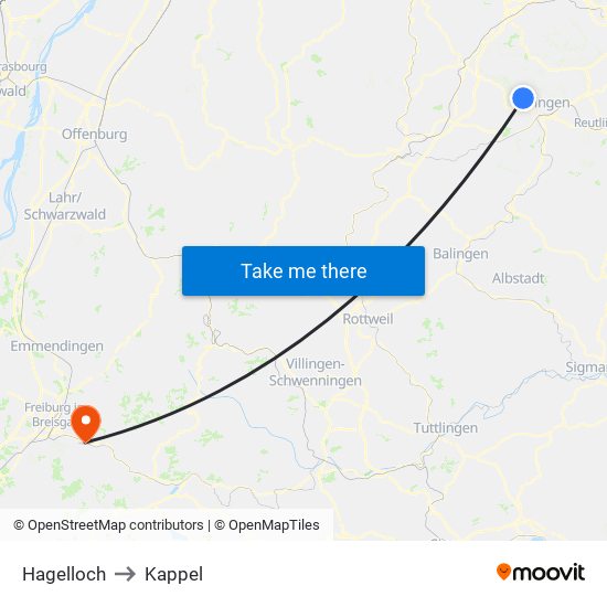 Hagelloch to Kappel map