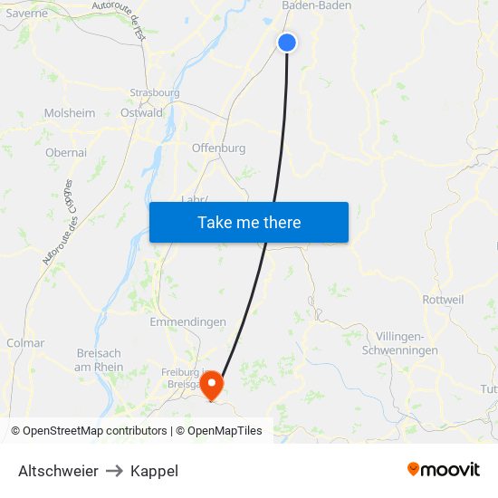 Altschweier to Kappel map