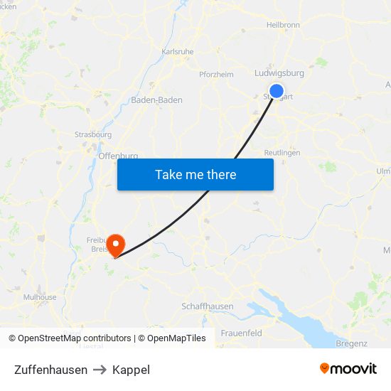Zuffenhausen to Kappel map