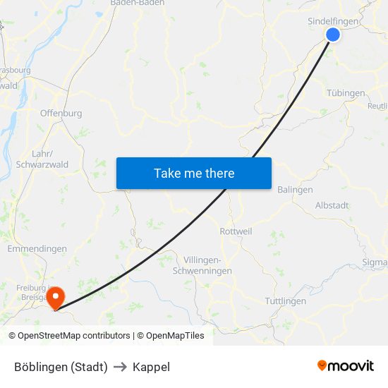 Böblingen (Stadt) to Kappel map