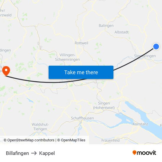Billafingen to Kappel map