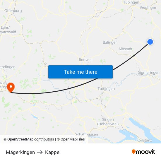 Mägerkingen to Kappel map