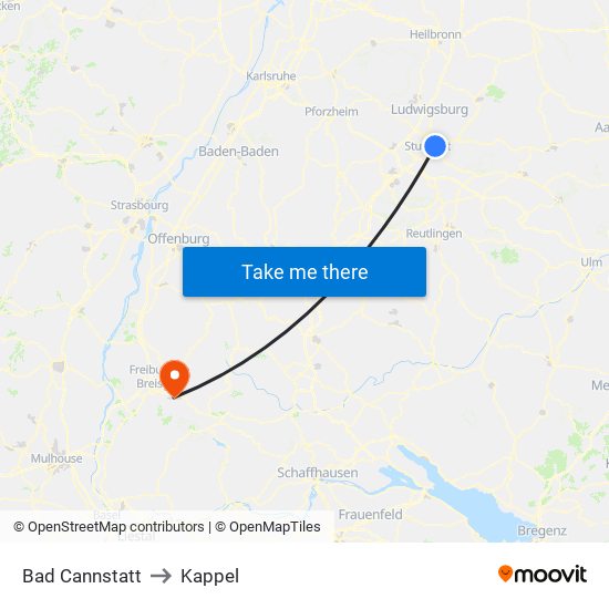 Bad Cannstatt to Kappel map