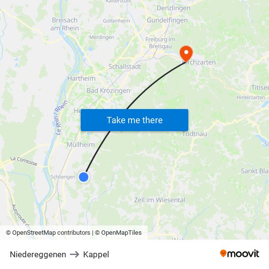 Niedereggenen to Kappel map