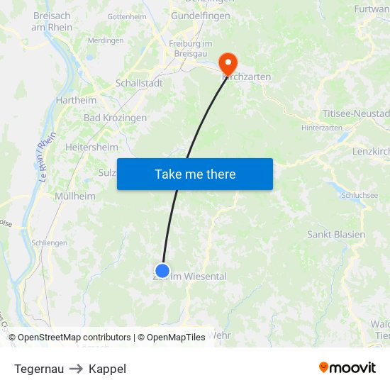 Tegernau to Kappel map