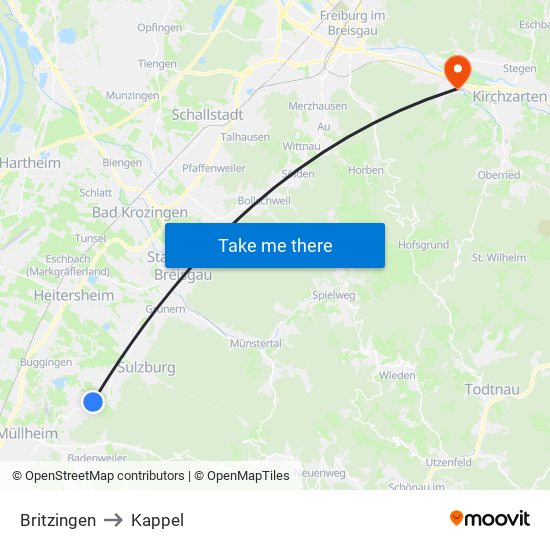 Britzingen to Kappel map