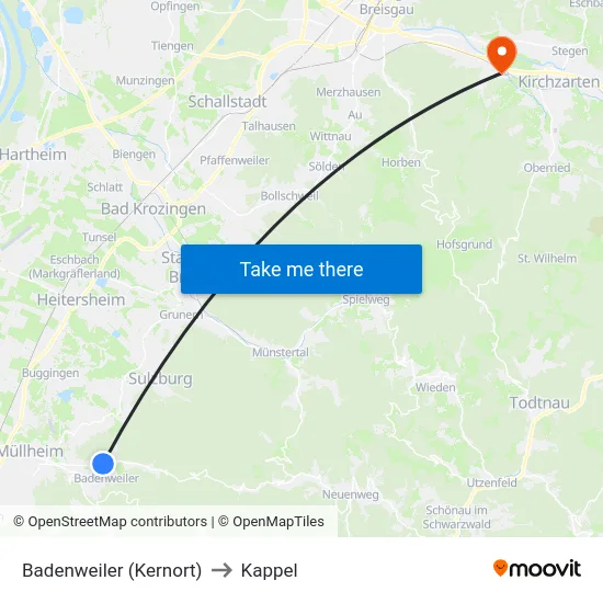 Badenweiler (Kernort) to Kappel map