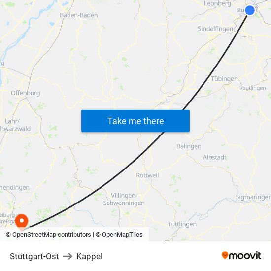 Stuttgart-Ost to Kappel map