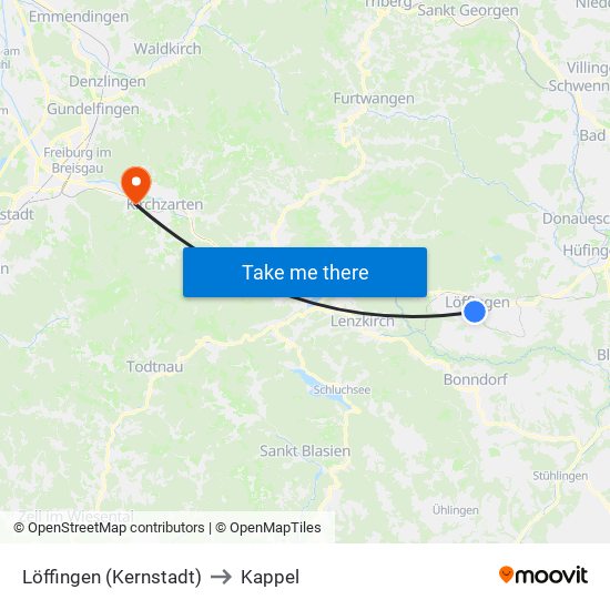 Löffingen (Kernstadt) to Kappel map