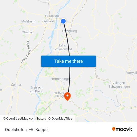 Odelshofen to Kappel map