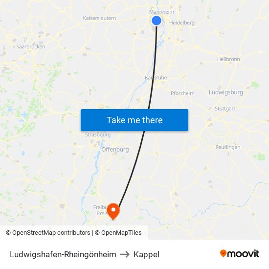 Ludwigshafen-Rheingönheim to Kappel map