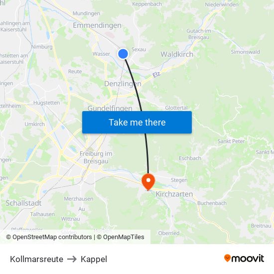 Kollmarsreute to Kappel map