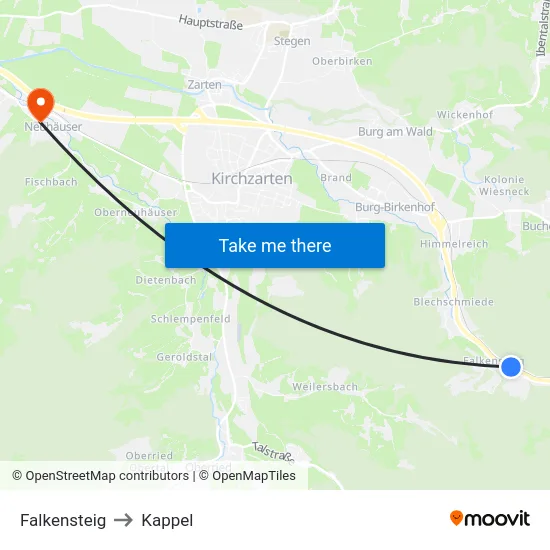Falkensteig to Kappel map