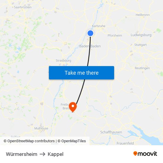 Würmersheim to Kappel map