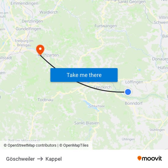 Göschweiler to Kappel map