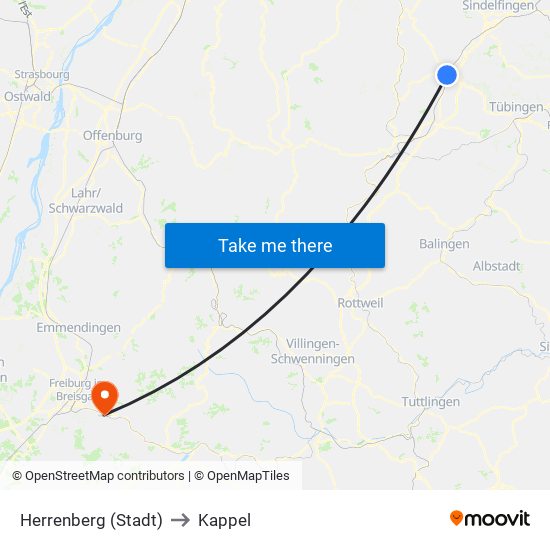 Herrenberg (Stadt) to Kappel map