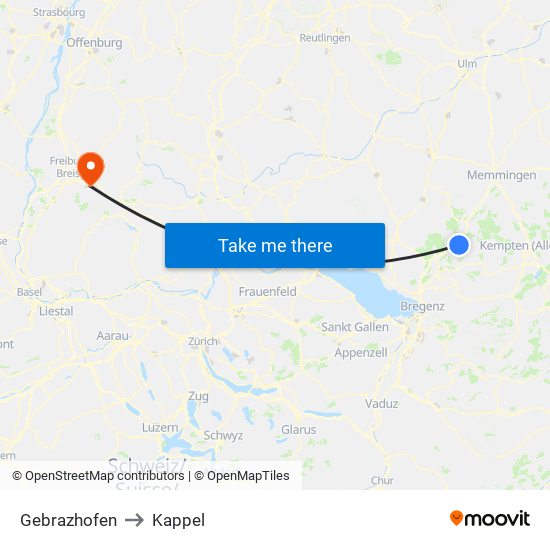 Gebrazhofen to Kappel map