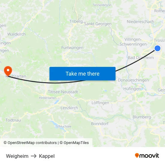 Weigheim to Kappel map