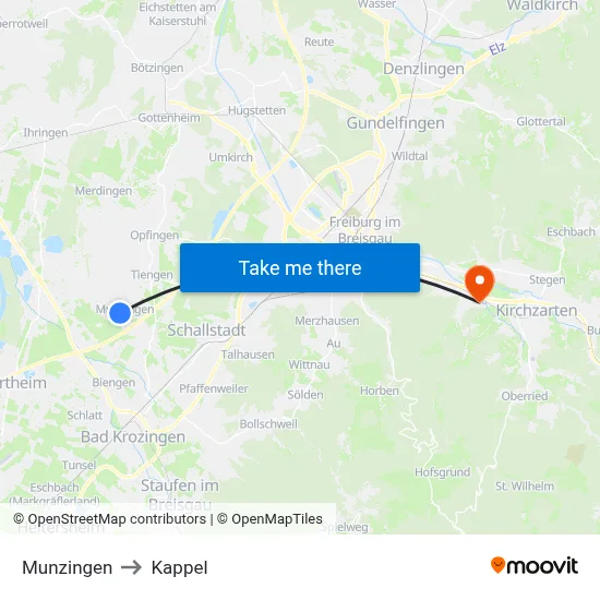Munzingen to Kappel map