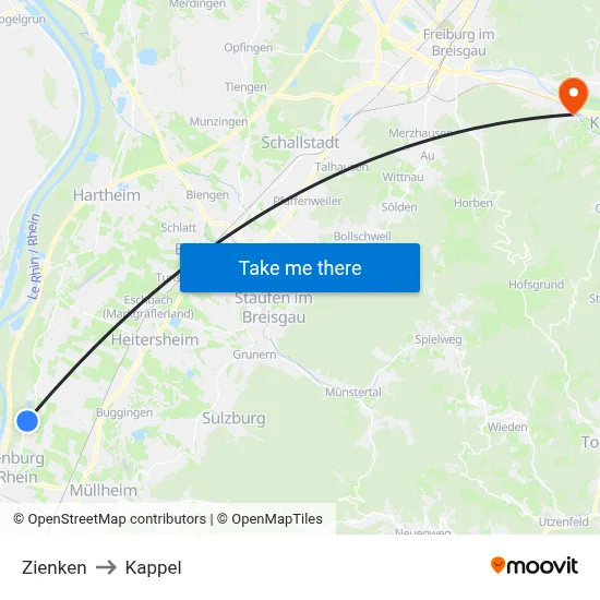 Zienken to Kappel map