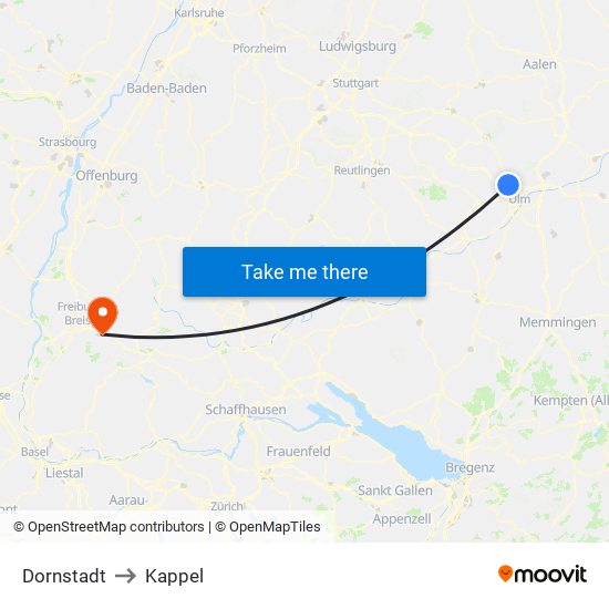 Dornstadt to Kappel map