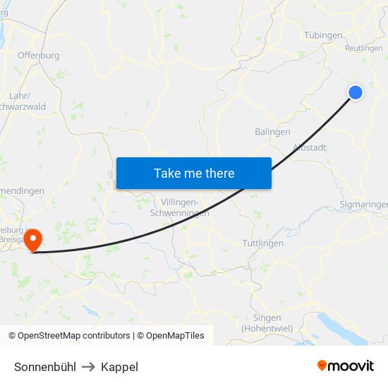 Sonnenbühl to Kappel map