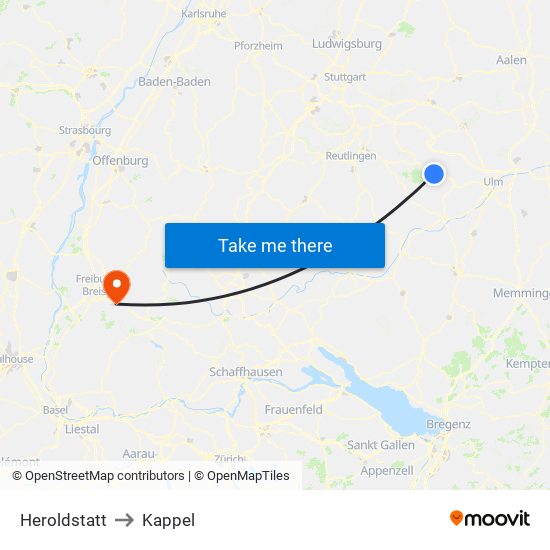Heroldstatt to Kappel map