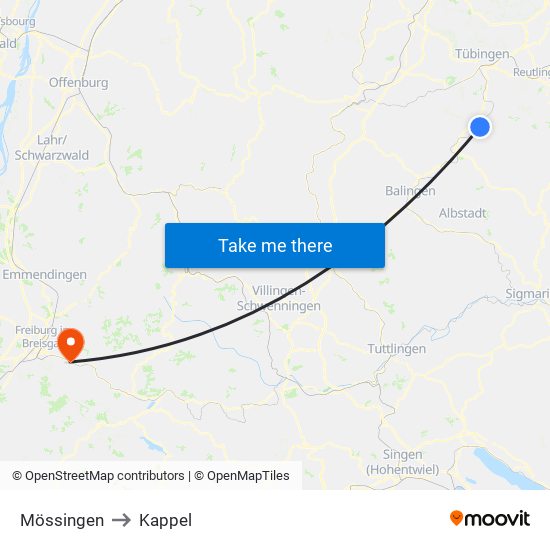 Mössingen to Kappel map