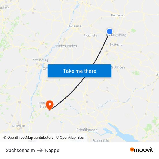 Sachsenheim to Kappel map