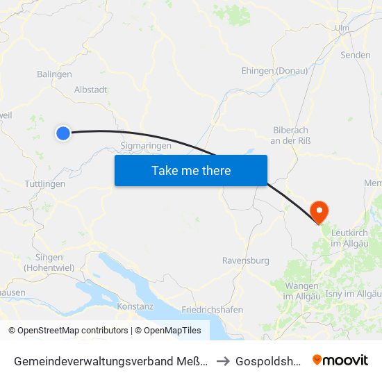 Gemeindeverwaltungsverband Meßstetten to Gospoldshofen map