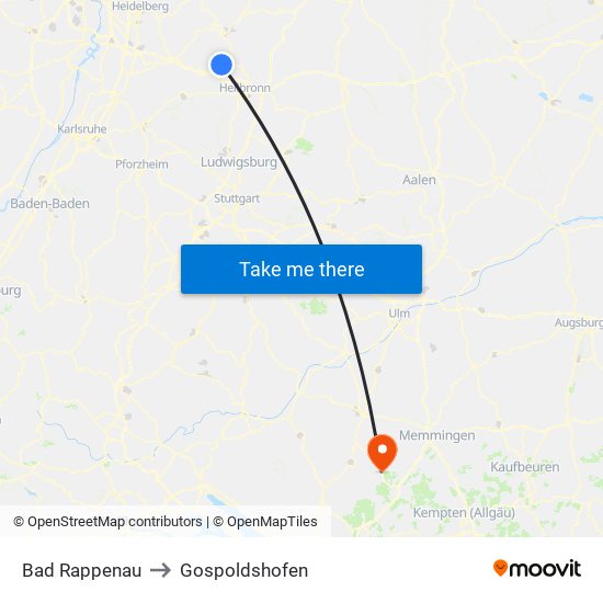 Bad Rappenau to Gospoldshofen map