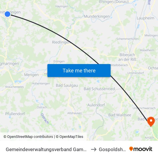 Gemeindeverwaltungsverband Gammertingen to Gospoldshofen map