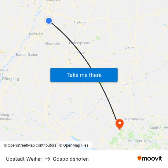 Ubstadt-Weiher to Gospoldshofen map