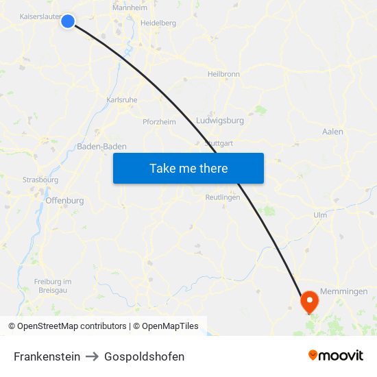 Frankenstein to Gospoldshofen map
