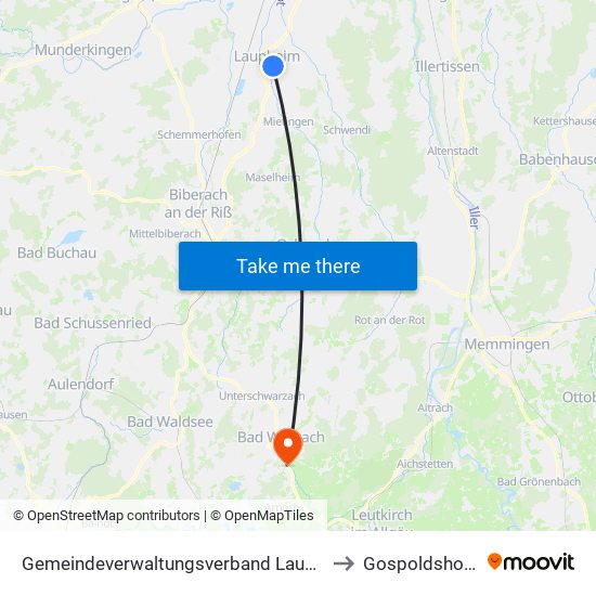 Gemeindeverwaltungsverband Laupheim to Gospoldshofen map