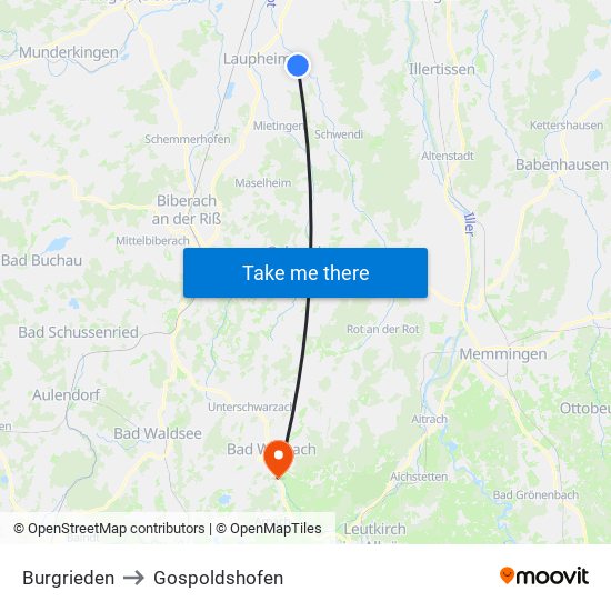 Burgrieden to Gospoldshofen map