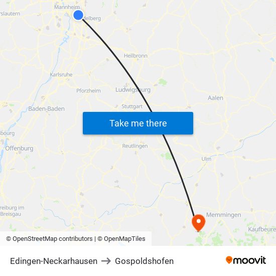 Edingen-Neckarhausen to Gospoldshofen map