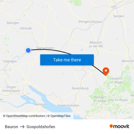 Beuron to Gospoldshofen map
