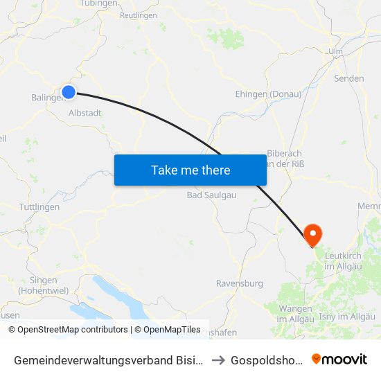 Gemeindeverwaltungsverband Bisingen to Gospoldshofen map
