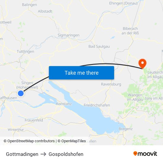 Gottmadingen to Gospoldshofen map