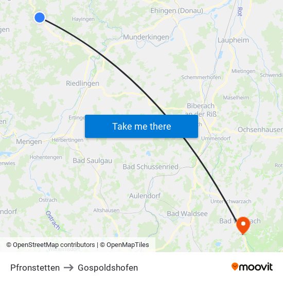 Pfronstetten to Gospoldshofen map