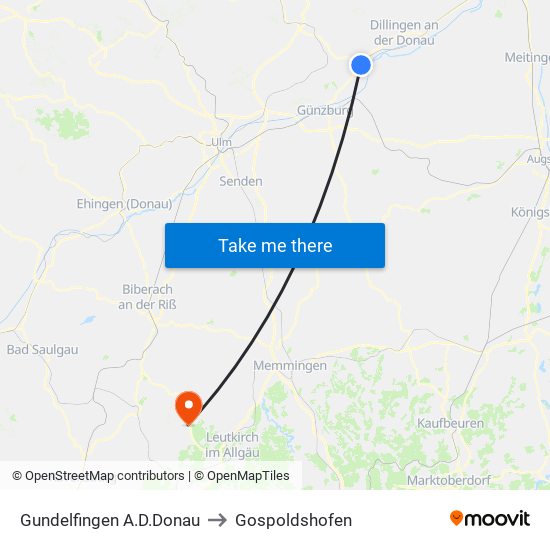 Gundelfingen A.D.Donau to Gospoldshofen map