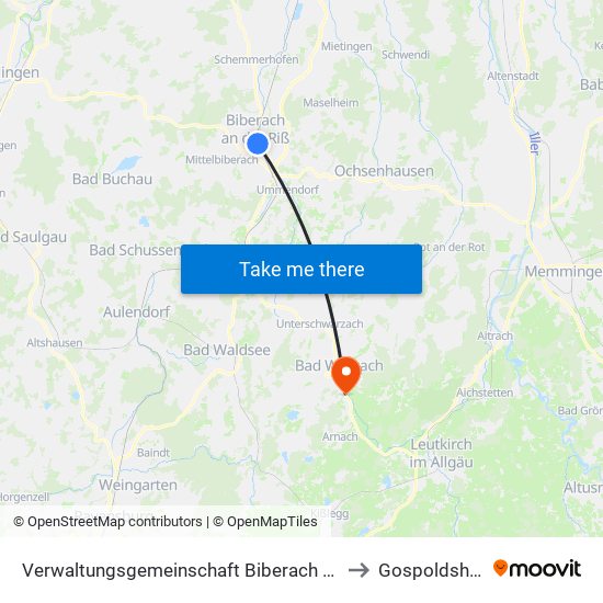 Verwaltungsgemeinschaft Biberach An Der Riß to Gospoldshofen map