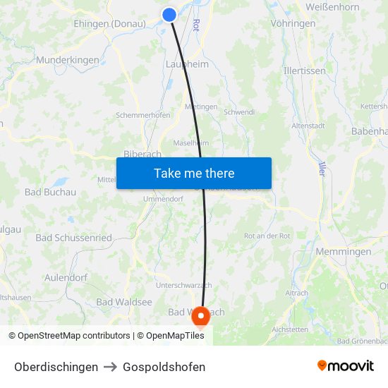 Oberdischingen to Gospoldshofen map