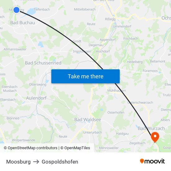 Moosburg to Gospoldshofen map