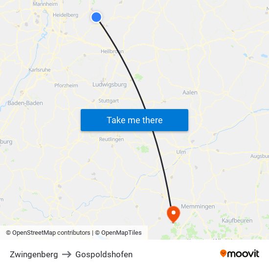 Zwingenberg to Gospoldshofen map