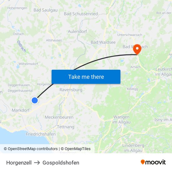 Horgenzell to Gospoldshofen map