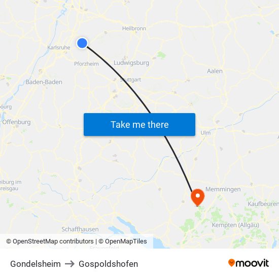 Gondelsheim to Gospoldshofen map