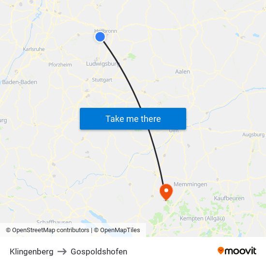 Klingenberg to Gospoldshofen map