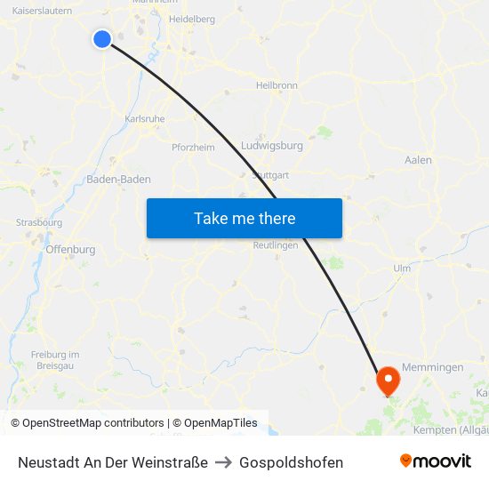 Neustadt An Der Weinstraße to Gospoldshofen map